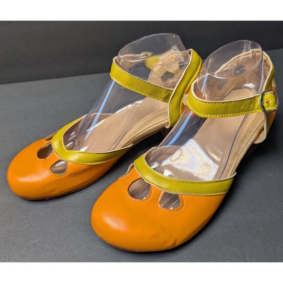 Retro Two-toned Chunky Heeled Slingbacks WOMENS SIZE 11 Closed Toe Cut Out Mod - Picture 1 of 9